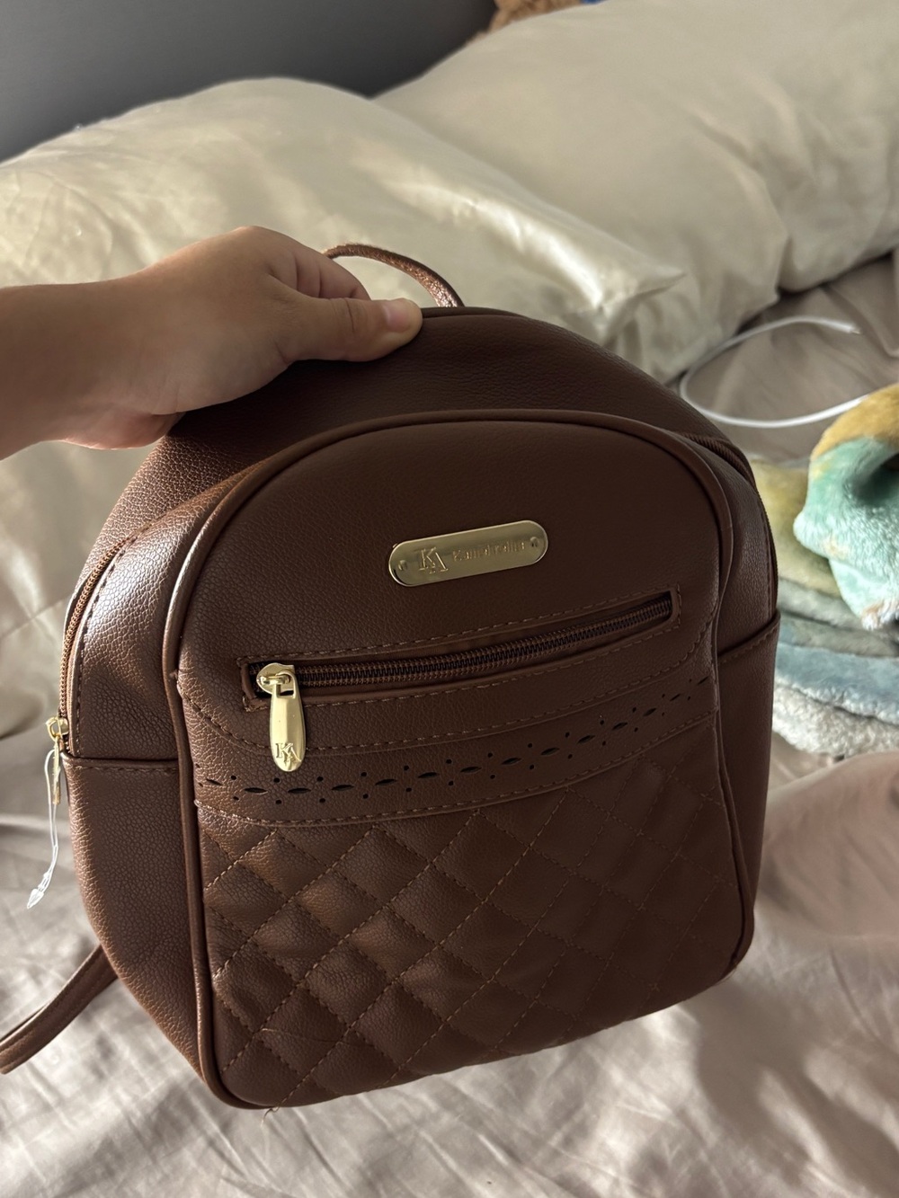 Brown Quilted Mini Backpack